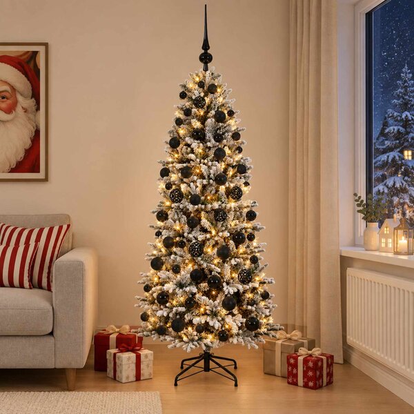 Műkarácsonyfa gömbbel 180 cm 300 LED Meleg fehér PVC és PE