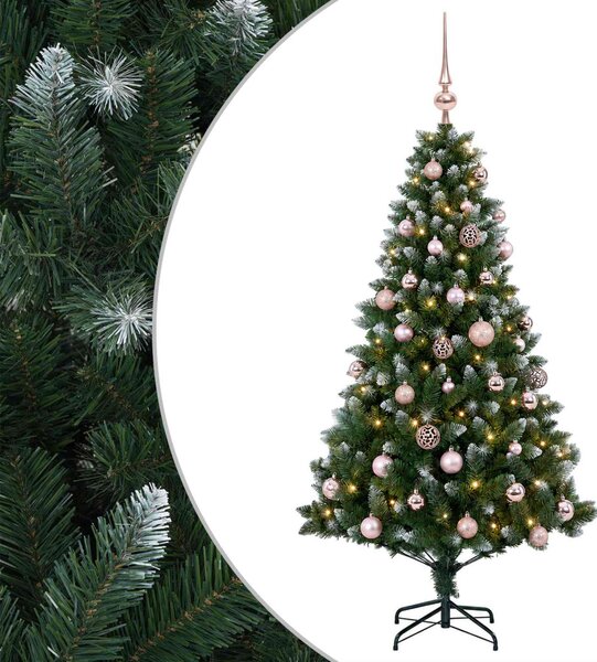 Műfenyő gömbökkel 120 cm 150 LED Meleg fehér PVC és fém Zöld