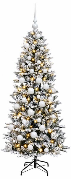 Műkarácsonyfa gömbbel 150 cm 150 LED Meleg fehér PVC és PE