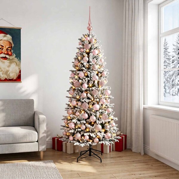 Műkarácsonyfa gömbbel 180 cm 300 LED Meleg fehér PVC és PE