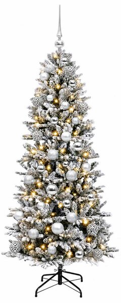 Műkarácsonyfa gömbbel 150 cm 150 LED Meleg fehér PVC és PE