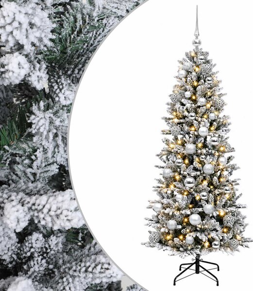 Műkarácsonyfa gömbbel 150 cm 150 LED Meleg fehér PVC és PE