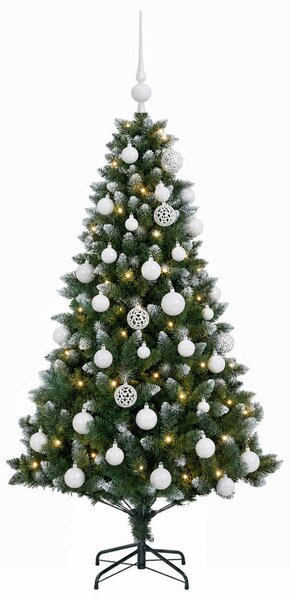 Műfenyő gömbökkel 120 cm 150 LED Meleg fehér PVC és fém Zöld