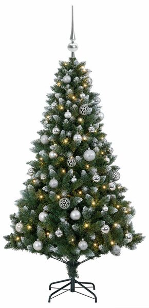 Műfenyő gömbökkel 120 cm 150 LED Meleg fehér PVC és fém Zöld