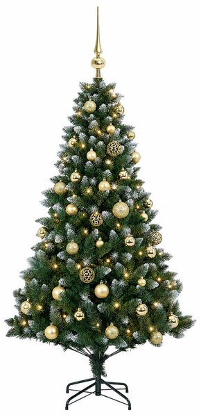 Műfenyő gömbökkel 120 cm 150 LED Meleg fehér PVC és fém Zöld