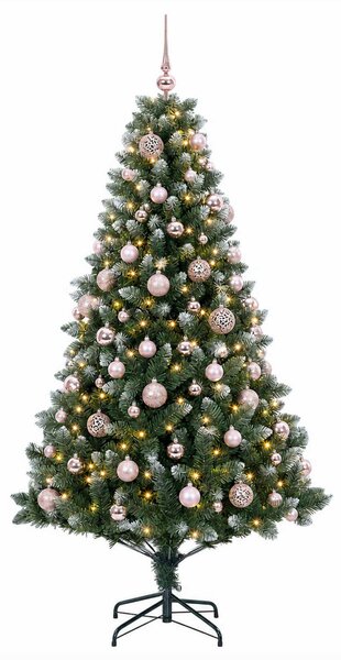 Műfenyő gömbökkel 180 cm 300 LED Meleg fehér PVC és fém Zöld