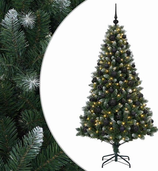 Műfenyő gömbökkel 180 cm 300 LED Meleg fehér PVC és fém Zöld