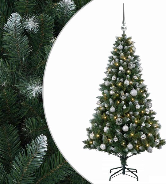 Műfenyő gömbökkel 120 cm 150 LED Meleg fehér PVC és fém Zöld
