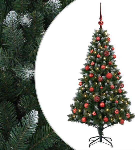 Műfenyő gömbökkel 120 cm 150 LED Meleg fehér PVC és fém Zöld