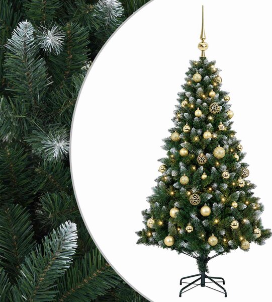 Műfenyő gömbökkel 120 cm 150 LED Meleg fehér PVC és fém Zöld