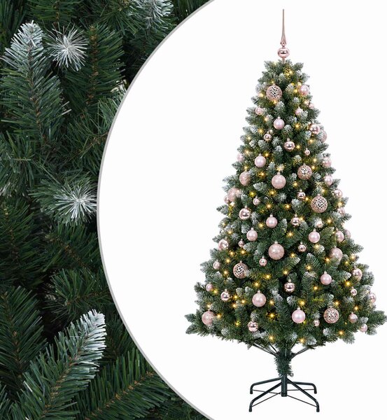 Műfenyő gömbökkel 180 cm 300 LED Meleg fehér PVC és fém Zöld