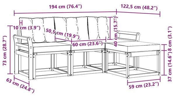 VidaXL Kültéri kanapé szett párnával 4 pcs Fehér és Bézs