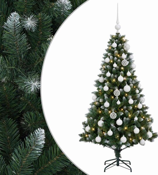 Műfenyő gömbökkel 120 cm 150 LED Meleg fehér PVC és fém Zöld