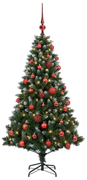 Műfenyő gömbökkel 120 cm 150 LED Meleg fehér PVC és fém Zöld