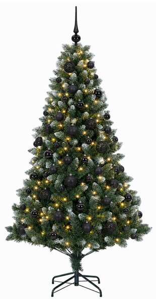 Műfenyő gömbökkel 180 cm 300 LED Meleg fehér PVC és fém Zöld