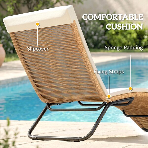 Outsunny S-alakú napozóágy párnával, PE rattan és acél, 175x57x80 cm, krém