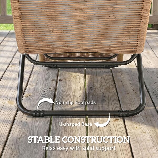 Outsunny S-alakú napozóágy párnával, PE rattan és acél, 175x57x80 cm, krém