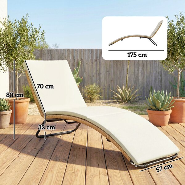 Outsunny S-alakú napozóágy párnával, PE rattan és acél, 175x57x80 cm, krém