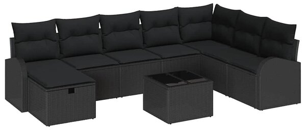 VidaXL Kerti Kanapé Szett párnával tárolóval 9 pcs Fekete Poli rattan