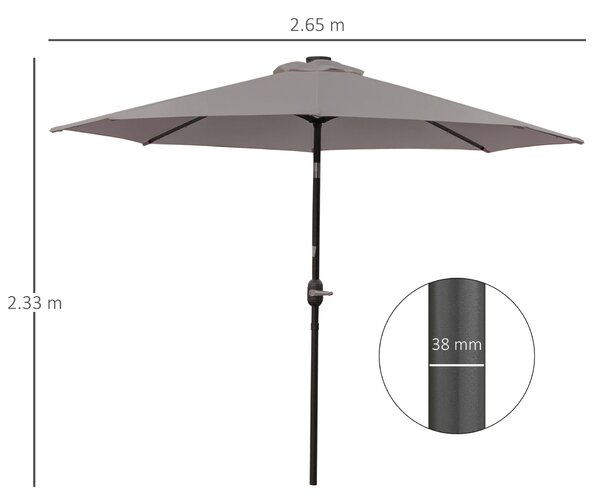 Outsunny dönthető kerti napernyő Ø265 cm, 32 napelemes LED-lámpával és tekerőkarral, szürke