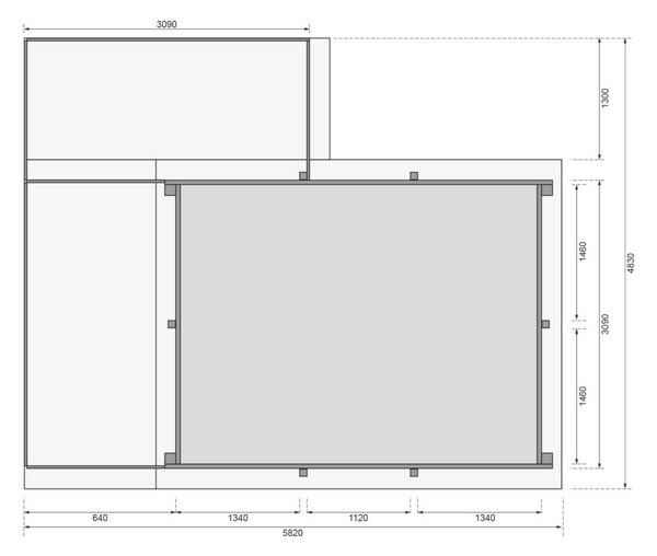 Karibu „Téglalap alakú medence 2” fából (nyomáskezelt) 3,1x4,0 m, nagy terasszal