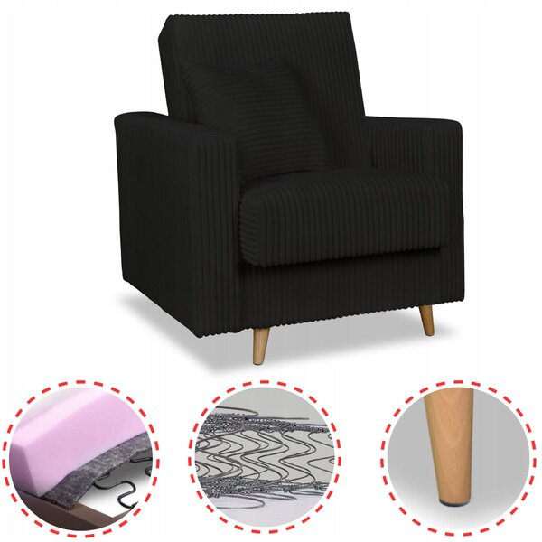 Rene Fekvőfotel Tárolóval Bonell Family Furniture Fekete Kordbársony