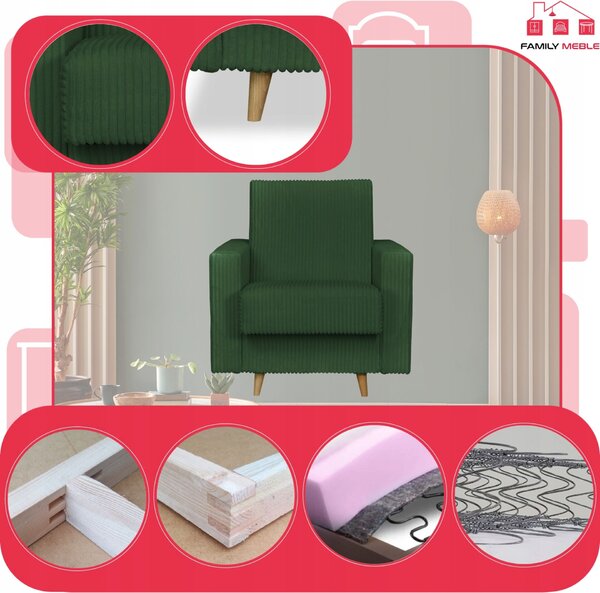 Rene Fekvőfotel Tárolóval Bonell Family Furniture Zöld Kordbársony