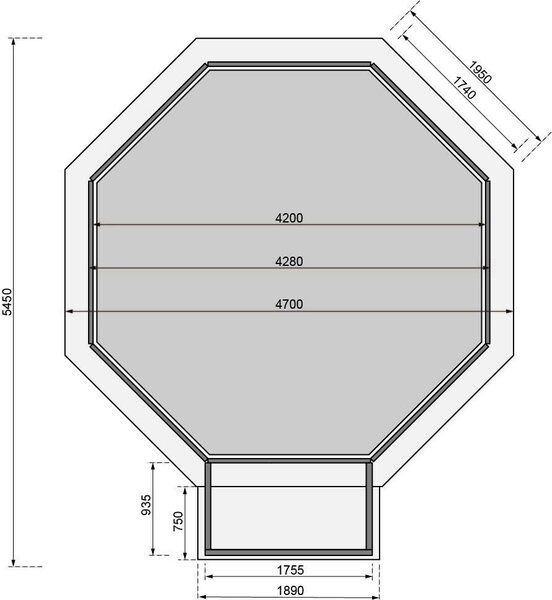 Karibu „X2-es medence modell” fából (nyomáskezelt) kis terasszal 4,3x4,3 m