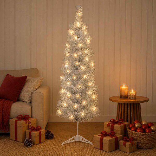 Mű Karcsú Karácsonyi Fa 150 cm 150 LED Meleg fehér PVC és fém