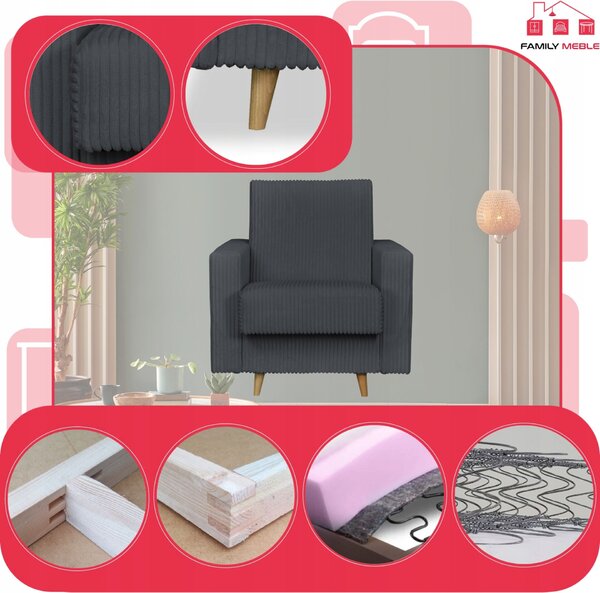 Rene Fekvőfotel Tárolóval Bonell Family Furniture Szürke Kordbársony