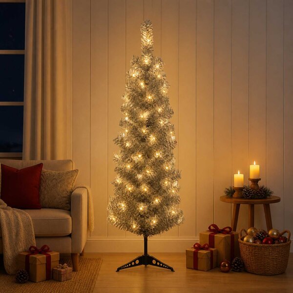 Mű Karcsú Karácsonyi Fa 150 cm 150 LED Meleg fehér PVC és fém