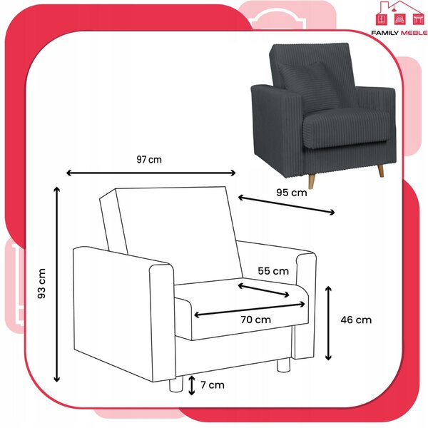 Rene Fekvőfotel Tárolóval Bonell Family Furniture Szürke Kordbársony