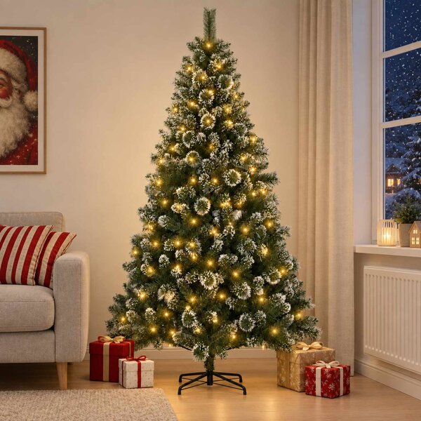 Mű karácsonyfa 120 cm 150 LED Meleg fehér PVC és fém Zöld