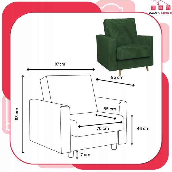 Rene Fekvőfotel Tárolóval Bonell Family Furniture Zöld Kordbársony