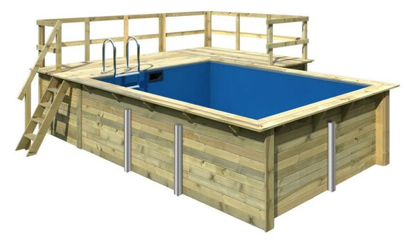 Karibu „Téglalap alakú medence 2” fából (nyomáskezelt) 3,1x4,0 m, nagy terasszal