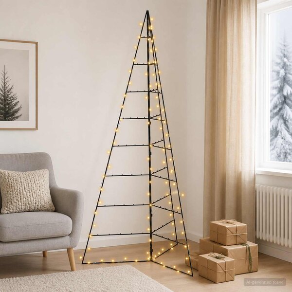 Fém karácsonyfa LED-del KUOPIO 210 cm Meleg fehér Acél Fekete