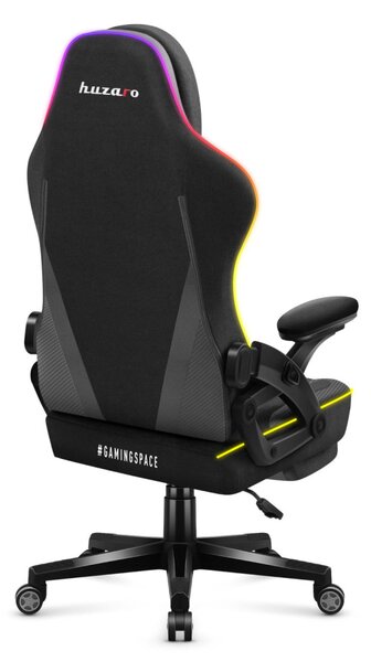 Gamer szék RGB smart , szövet, lábtartó, LED világítással, fekete