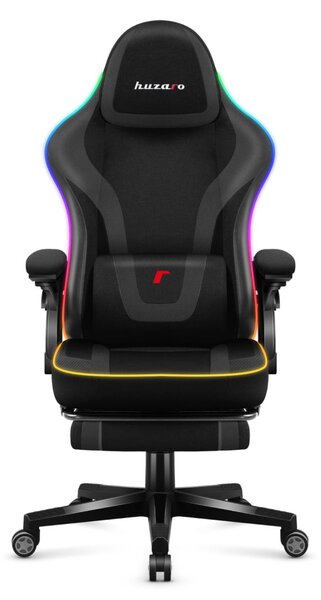 Gamer szék RGB smart , szövet, lábtartó, LED világítással, fekete