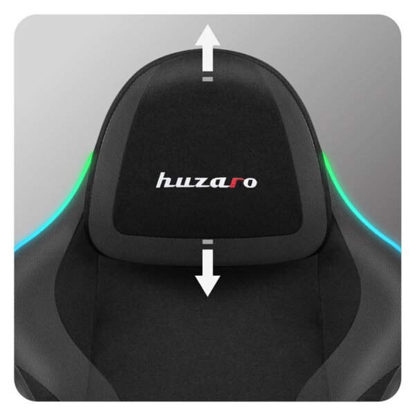 Gamer szék RGB smart , szövet, lábtartó, LED világítással, fekete