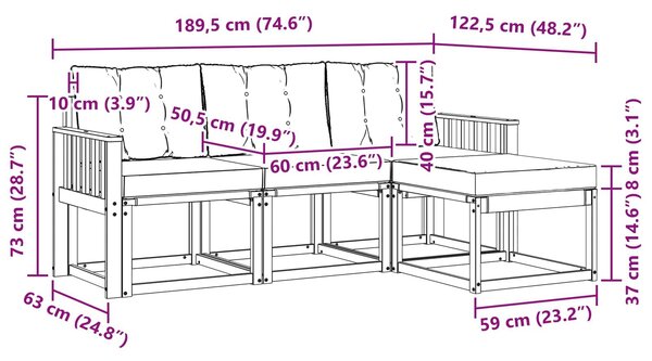 Kültéri kanapé szett párnával 4 pcs Fehér és Fekete