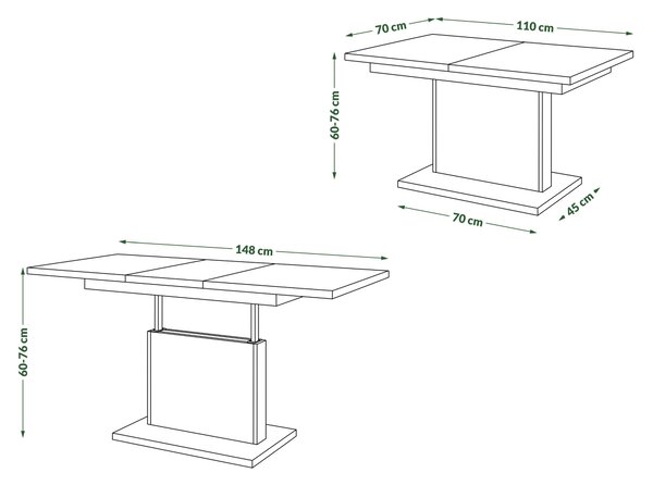 Mazzoni ASTON MINI Artisan Tölgy - MODERN NYITHATÓ EMELHETŐ DOHÁNYZÓASZTAL ÉTKEZŐASZTAL ÁTALAKÍTHATÓ ASZTAL