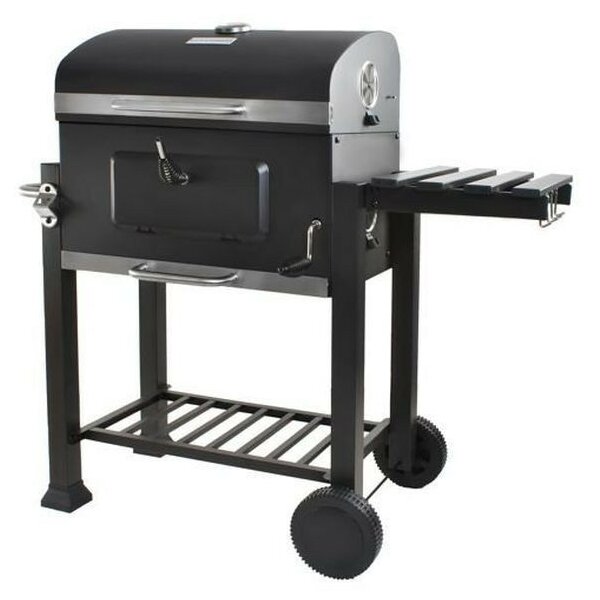 Széngrill, összecsukható fedél hőmérővel, szállítókerékkel, 115x46x106 cm, grill 61.5x46x51 cm