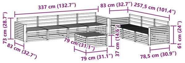 VidaXL Kültéri kanapé szett 8 pcs Természetes Tömör Akácfa