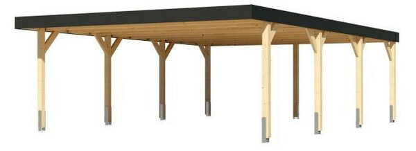 Karibu Nordic 4. dupla autóbeálló, fedett kocsibeálló, laminált fa, 552 cm x 724 cm
