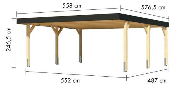 Karibu Nordic 3. dupla autóbeálló, fedett kocsibeálló, laminált fa, 552 cm x 487 cm