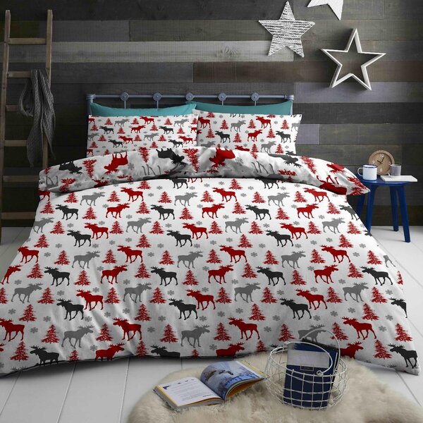 CHRISTMAS MOOSE fehér pamut ágyneműhuzat Ágyneműhuzat mérete: 70 x 90 cm | 140 x 220 cm