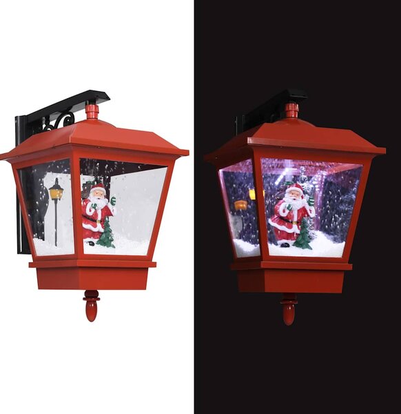 Piros karácsonyi fali lámpa LED-ekkel és Mikulással 40x27x45 cm