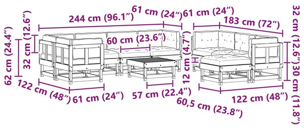 VidaXL Kerti lounge szett 33 pcs Viaszbarna Tömör Fenyőfa