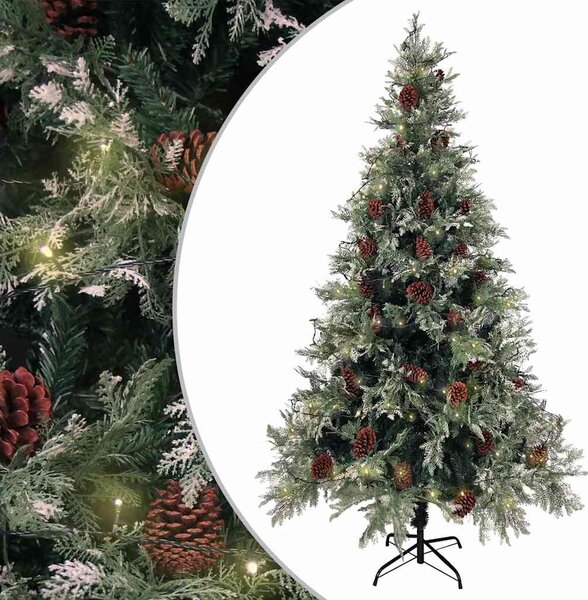 Zöld-fehér PVC és PE megvilágított karácsonyfa tobozzal 195 cm