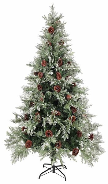 Zöld és fehér karácsonyfa fenyőtobozokkal 195 cm
